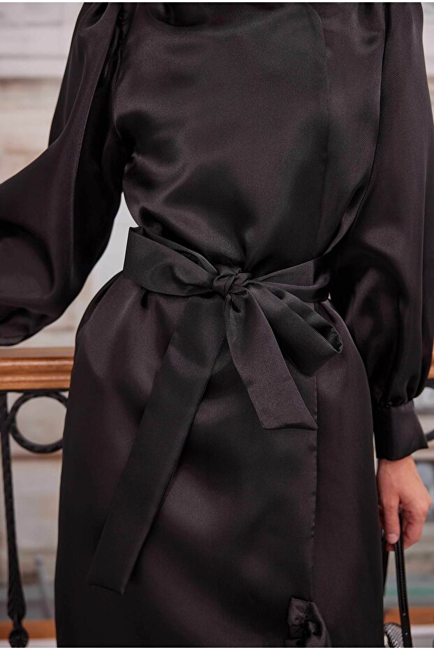 Fırfırlı Tafta Kaftan Siyah - 8