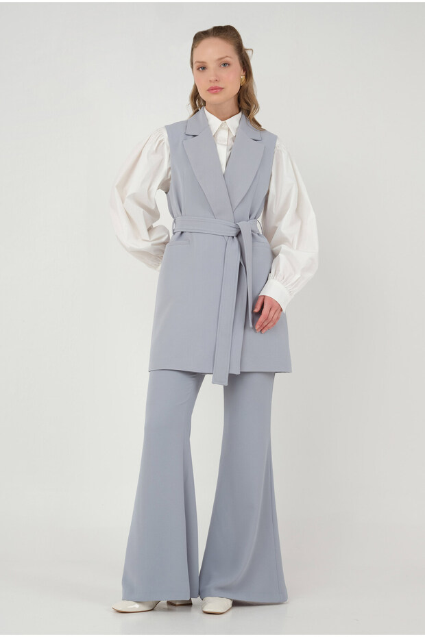 İspanyol Paça Pantolon Gri - 5