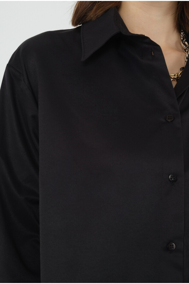 Poplin Gömlek Kısa Siyah - 7