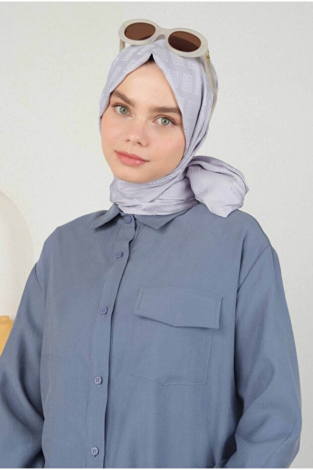 Gray Jacquard Shawl - Logo Patterned - 2