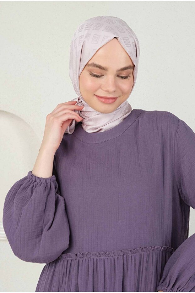 Jacquard Patterned Soft Violet - Logo Patterned Shawl - 1