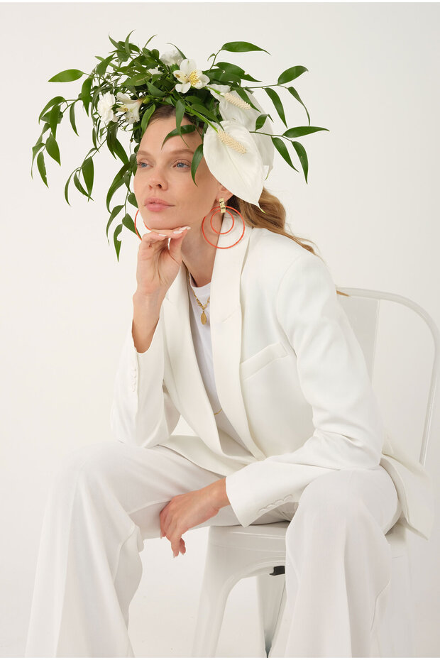 Dökümlü Blazer Ceket Ekru - 3