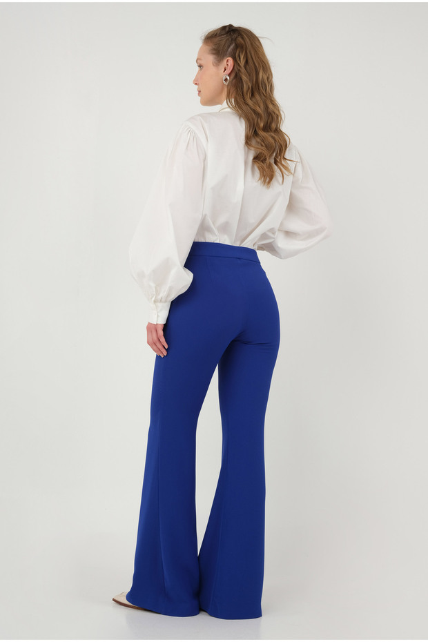 İspanyol Paça Pantolon Saks - 4