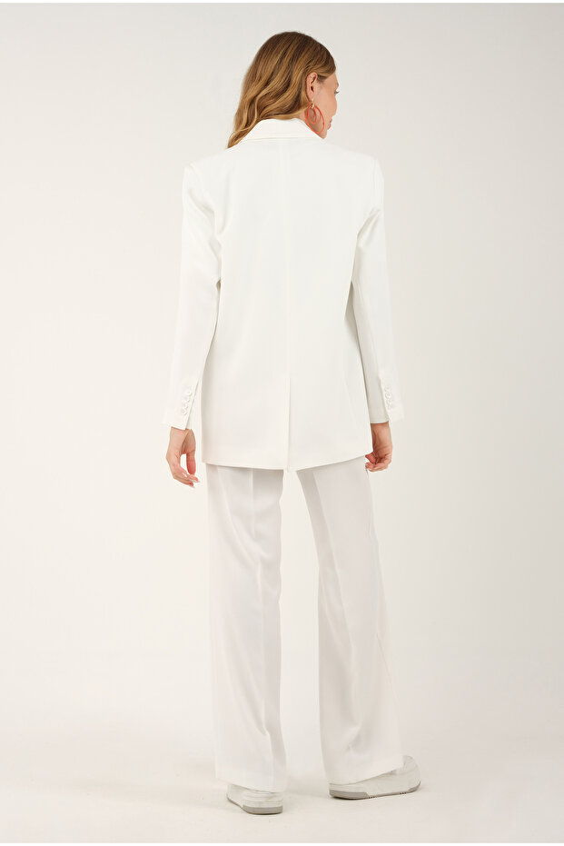 Dökümlü Blazer Ceket Ekru - 6