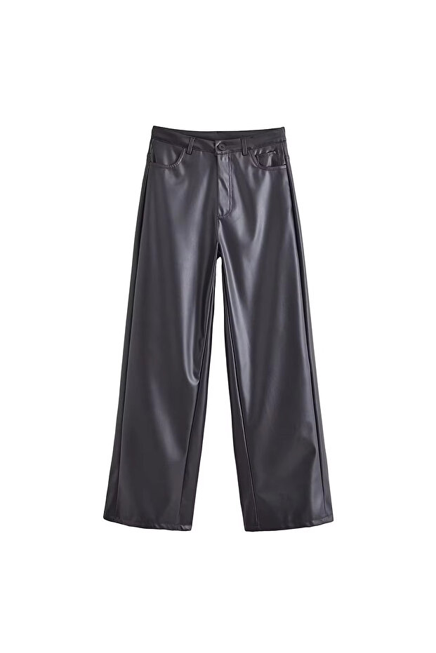 Women's Wide Leg Leather Black Pants