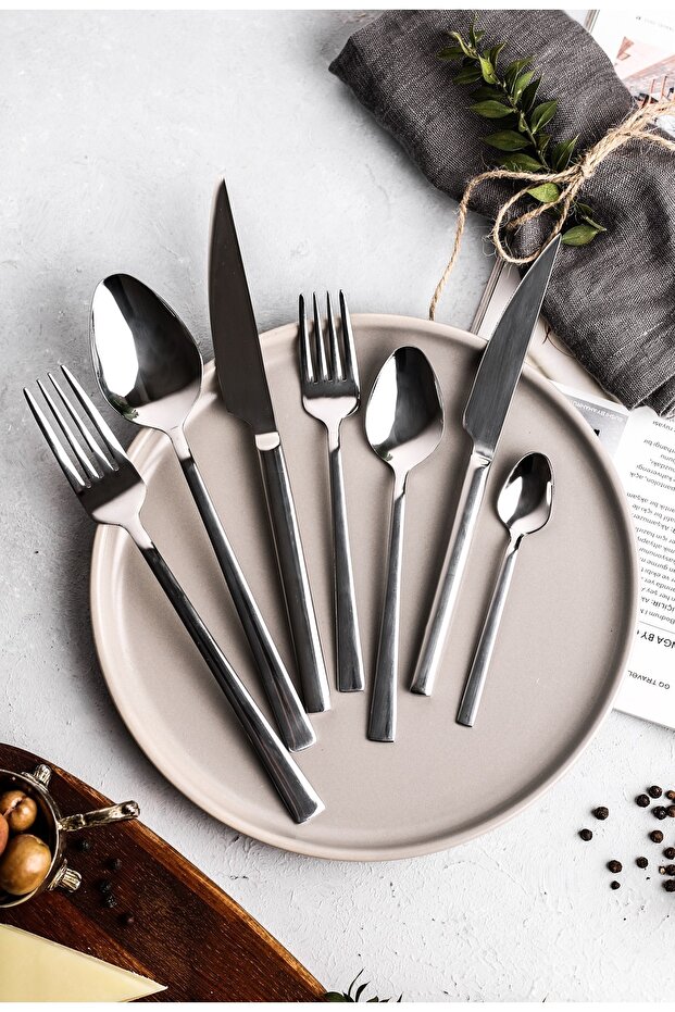 6-Person 42 Piece Diamond Steel Fork Spoon Knife Set Pır7Li6K42P