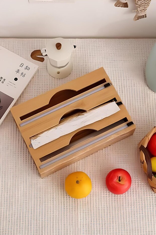 Bamboo Stretch and Foil Cutter, Bamboo Stretch and Foil Cutter with 3 Compartments and Lid 23.5 cm X 33.5 cm
