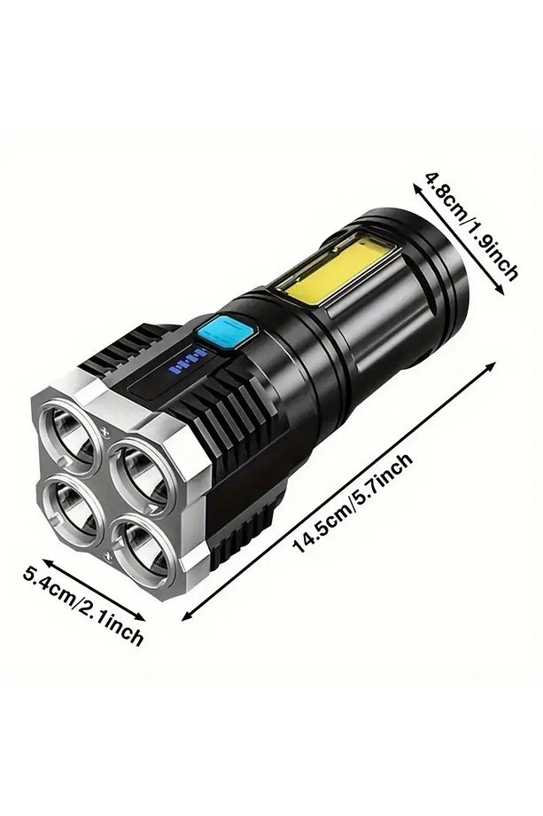 1200mAh USB Şarjlı LED El Feneri ve COB Yan Işık - 1200mAh Batarya, Güçlü ve Taşınabilir - 9