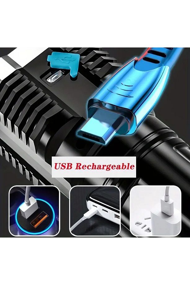 1200mAh USB Şarjlı LED El Feneri ve COB Yan Işık - 1200mAh Batarya, Güçlü ve Taşınabilir - 7