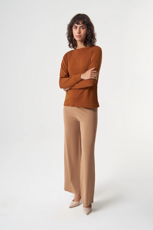 Basic o Yaka Viskon Akrilik Hardal Triko - 2