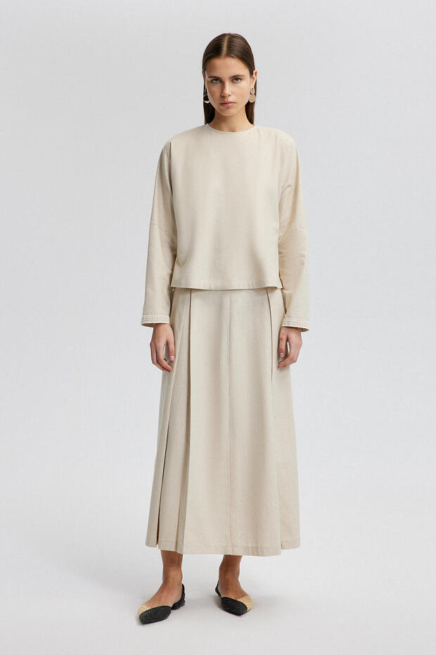 Lace Detailed Linen Bluz