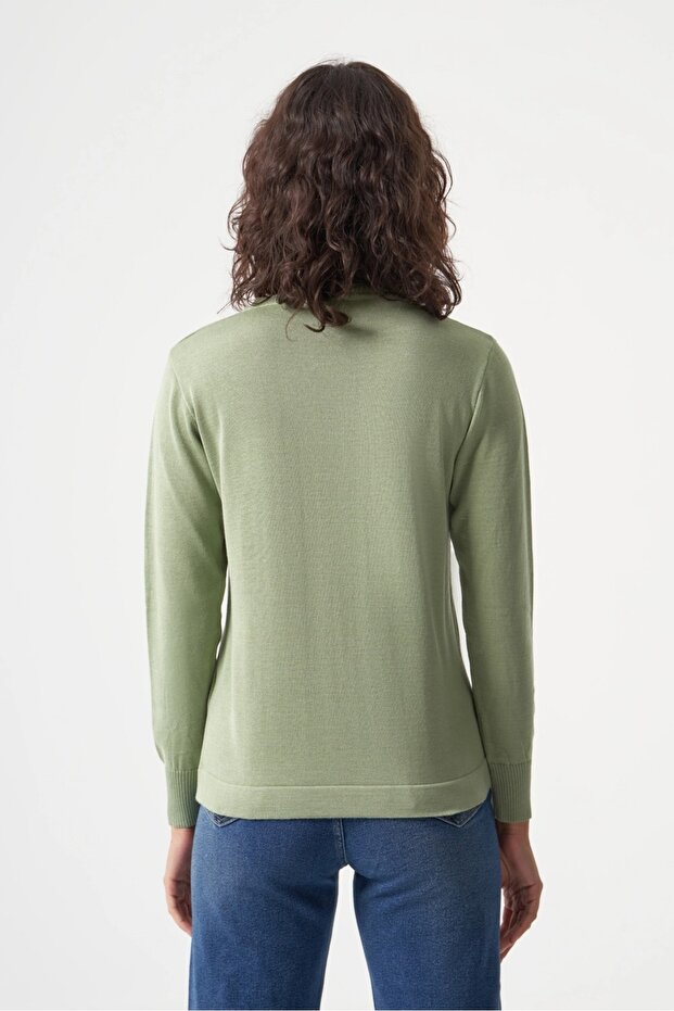 Basic o Yaka Viskon Akrilik Su Yeşili Triko - 3