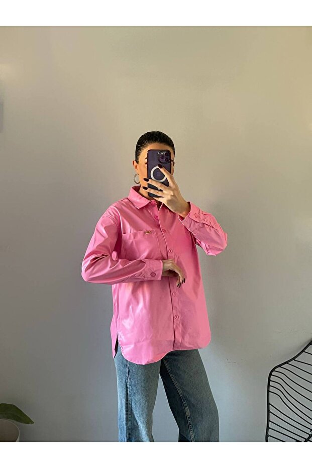 Oversize Deri Gömlek - 2