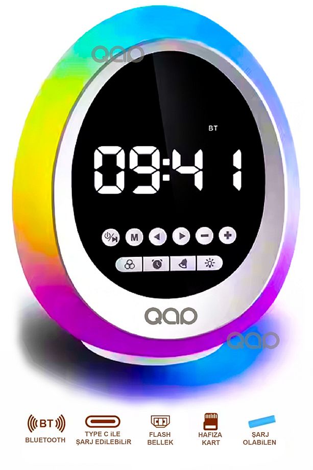 Bluetooth Hoparlör Ses Bombası Ses Küresi Rgb Ledli Gece Lambası Saat ve Alarm P133 - 1