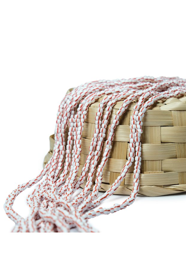 Red Striped Czech Glass Beads String 4 mm