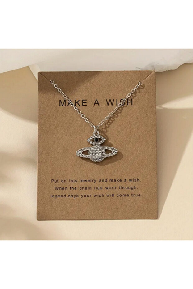 Gezegen Tasarım Parlak Rhinestone Kolye Wish Kartı Ile - 1