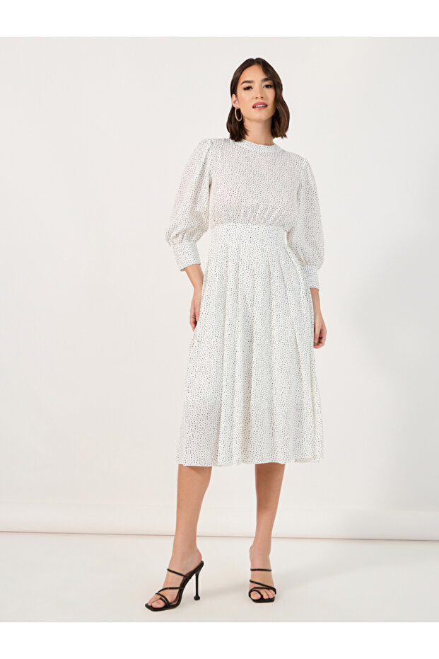 Ditsy Print 3/4th Sleeves A-Line Midi Dress