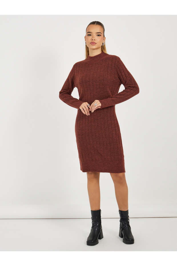 Textured Knit Sweater Knee Length Dress