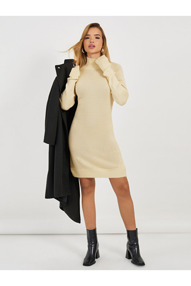 Knitted Sweater Mini Dress with Long Sleeves