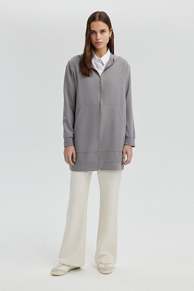 ZIPPERED THIN CREPE JACKET - 1