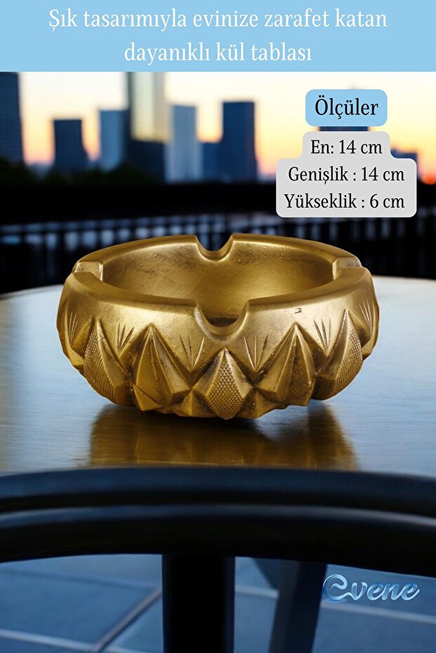 Küllük Altın Eskitme Kül Tablası Dekoratif Küllük Model 3 - 2
