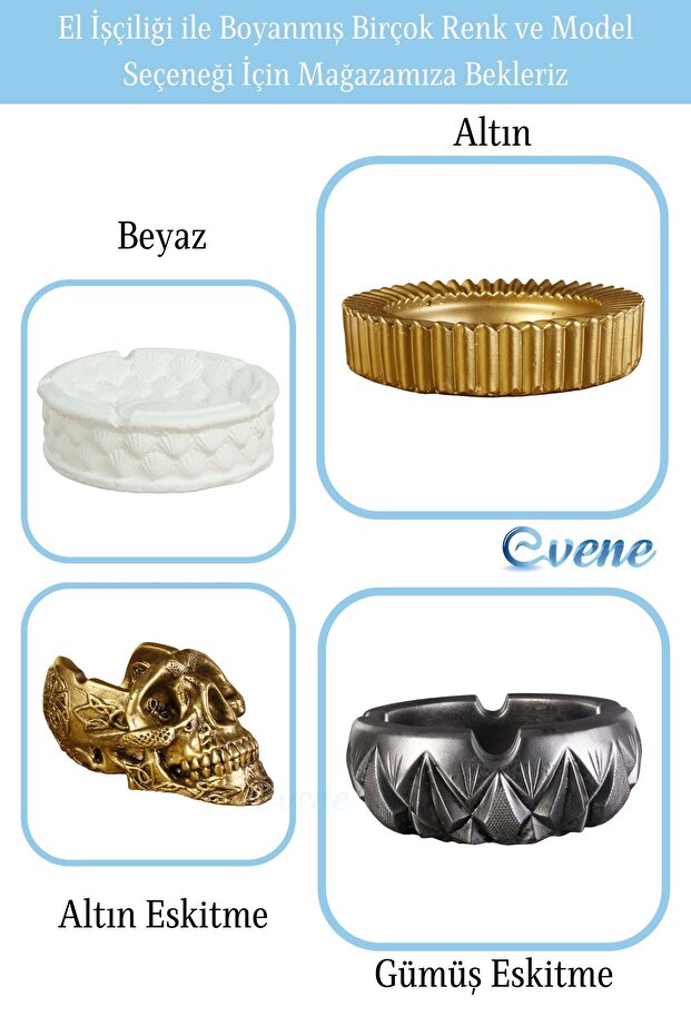 Küllük Altın Eskitme Kül Tablası Dekoratif Küllük Model 3 - 6