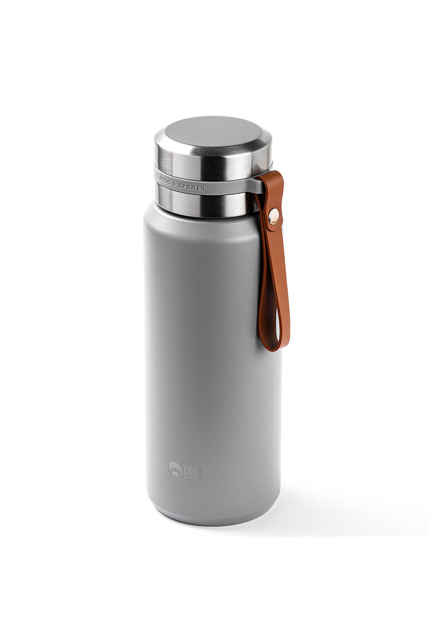 Okadi Leather Hanger Gray Stainless Steel Thermos 800ml