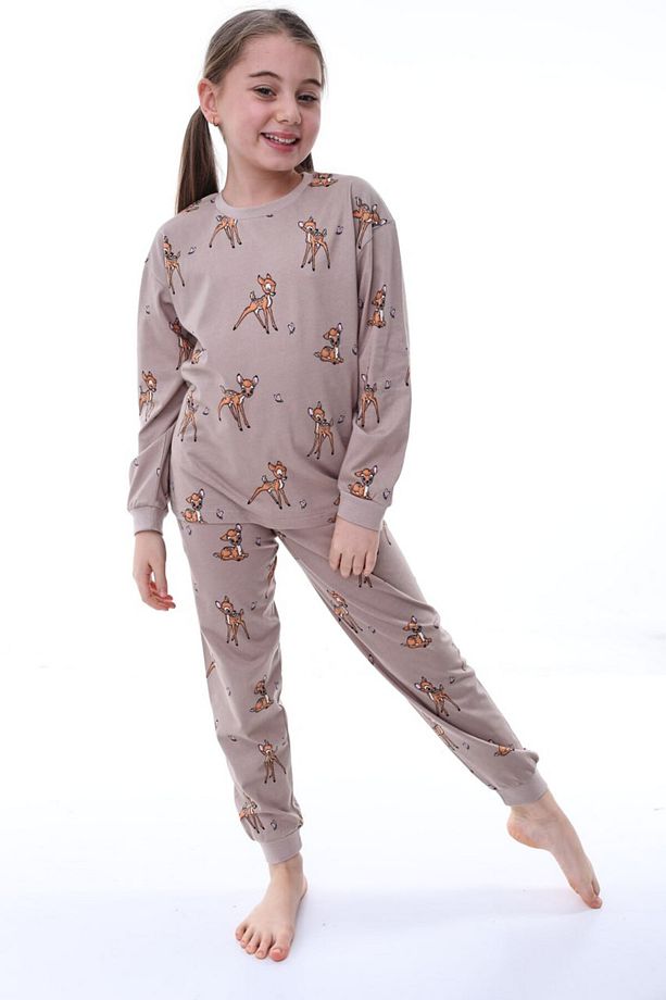 %100 Pamuk Süprem Penye Kumaş Uzun Kollu Kız Çocuk Pijama Takımı (3,4,5,6,7,8,9,10,11,12,13 YAŞ) - 3