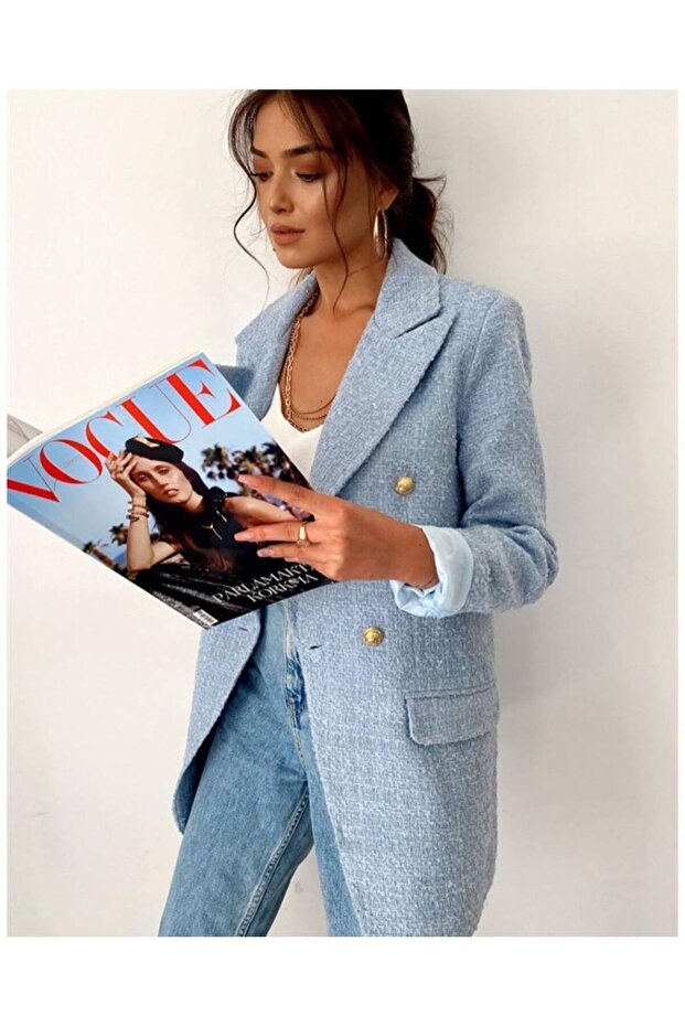 Tweed Blazer Jacket Lined Buttoned Front - 2