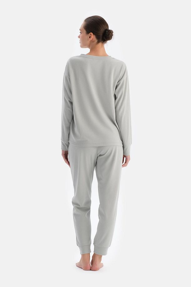 Gri Bisiklet Yaka Jogger Paça Cellıant Pijama Takımı - 2