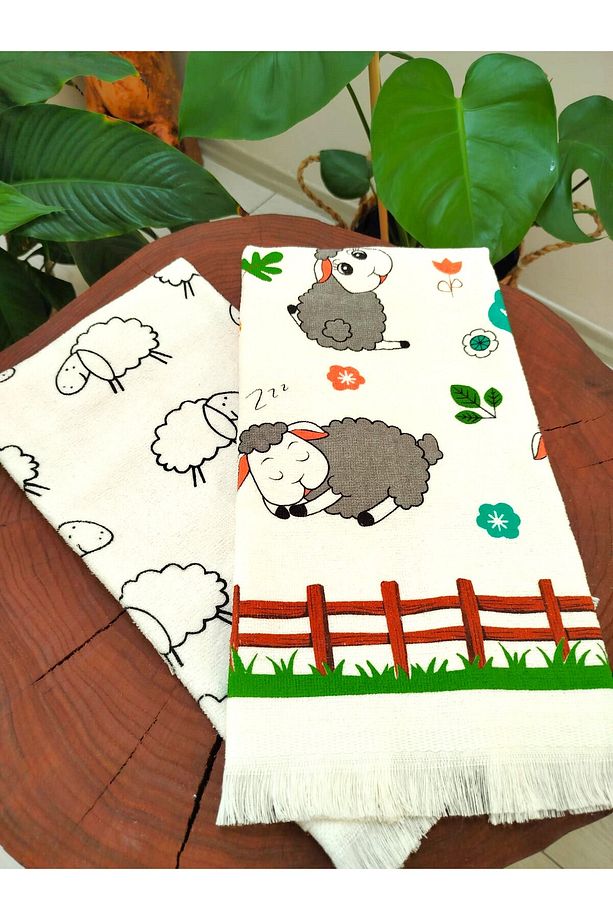 2'li Pamuklu Baskılı Havlu Seti 40x60 Cm El Yüz Mutfak Havlusu Yumuşak Desenli Su Emici Set - 1