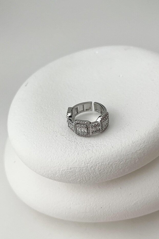 خاتم قابل للتعديل من حجر الزركون الصلب الصلب مع تفاصيل مربعة - 2