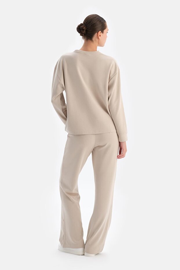 Krem Basıc Modal Sweatshırt - 2