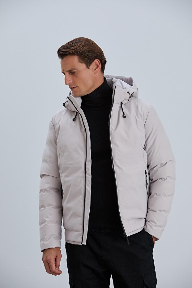Men's Coat with Detachable Hooded Pocket Detail