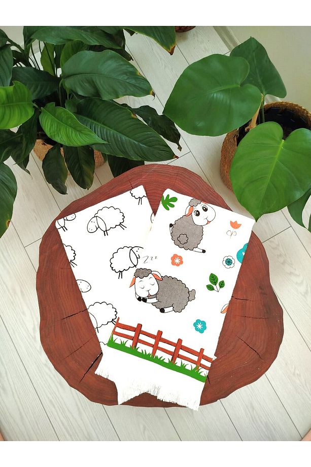 2'li Pamuklu Baskılı Havlu Seti 40x60 Cm El Yüz Mutfak Havlusu Yumuşak Desenli Su Emici Set - 2