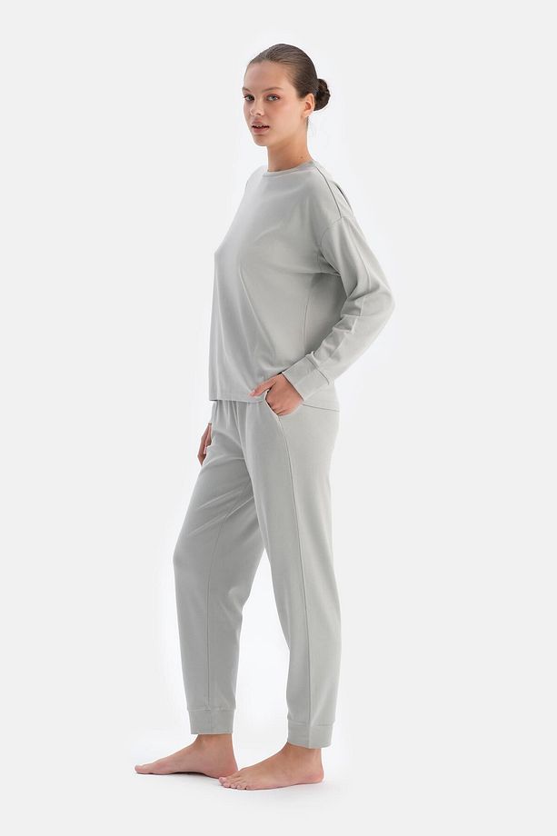Gri Bisiklet Yaka Jogger Paça Cellıant Pijama Takımı - 3