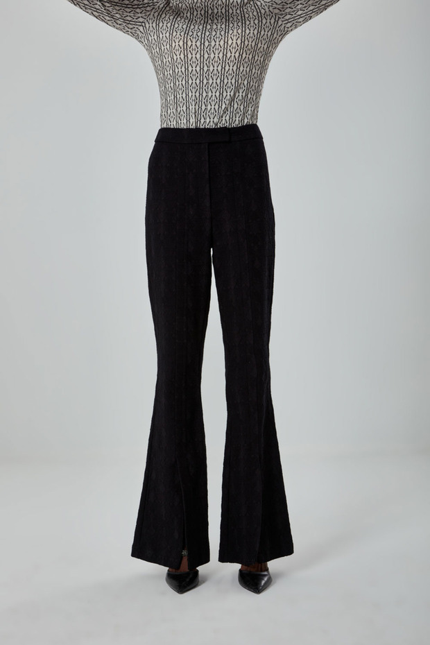 Slit Jacquard Black Trousers