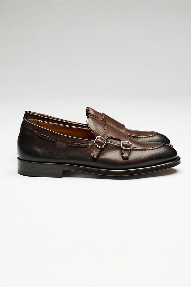 Kahverengi Double Monk Deri Loafer - 1