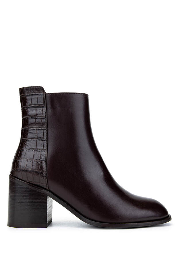 Women's Genuine Leather Brown Heeled Boots