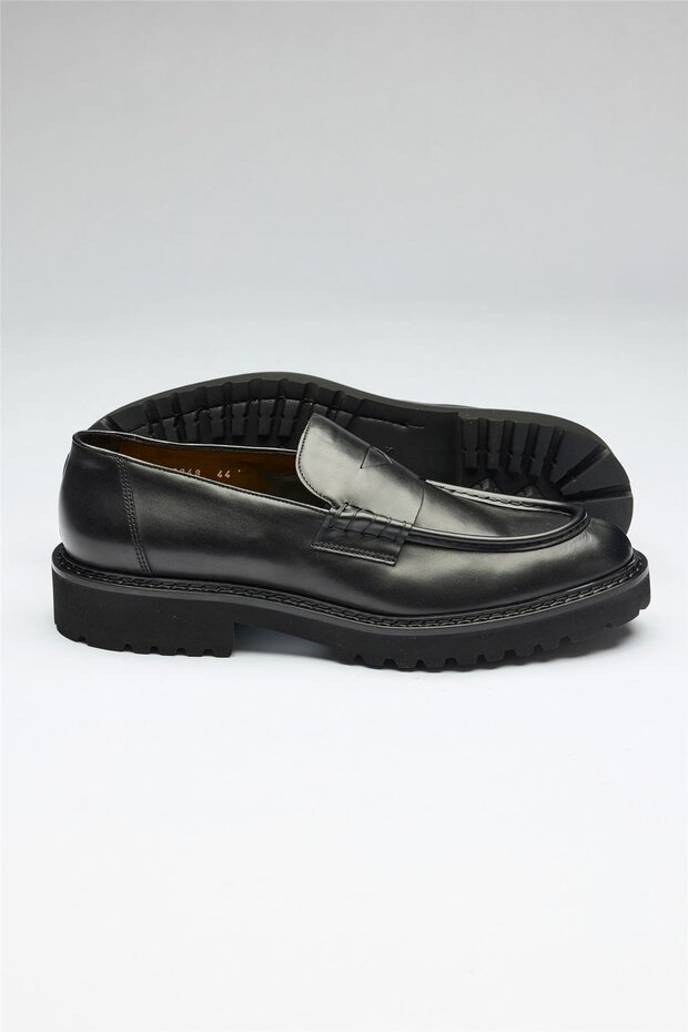 Siyah Deri Penny Loafer - 4