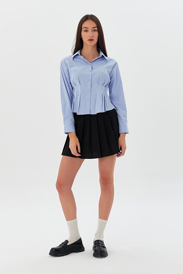 Asymmetric cut long sleeve shirt blue
