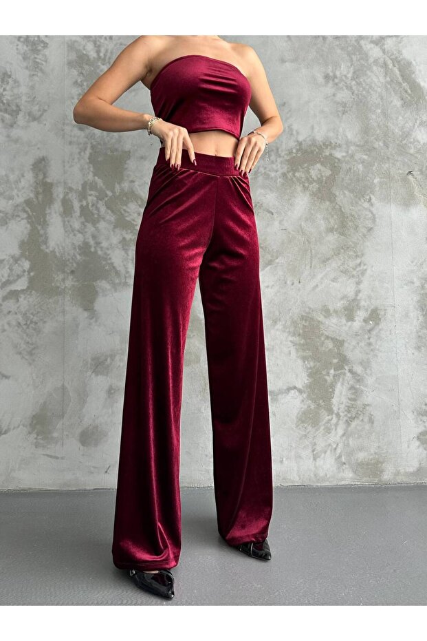 Velvet Fabric Wide Leg Trousers