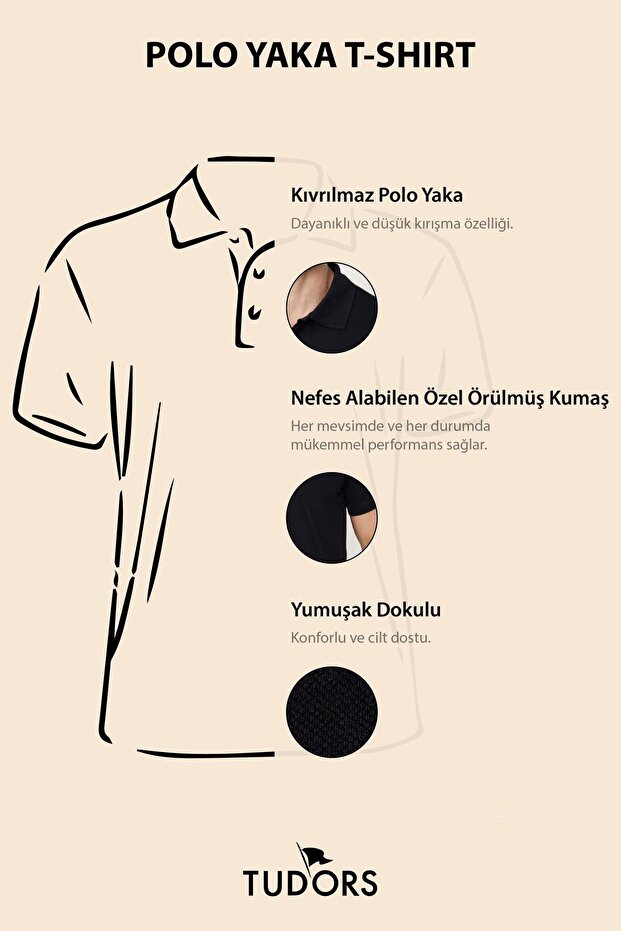 Erkek Slim Fit Dar Kesim Pamuklu Yumuşak Doku Nefes Alan Kumaş Kıvrılmaz Yaka Ekru Polo Yaka Tişört - 7