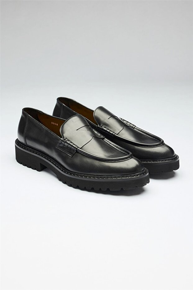 Siyah Deri Penny Loafer - 5