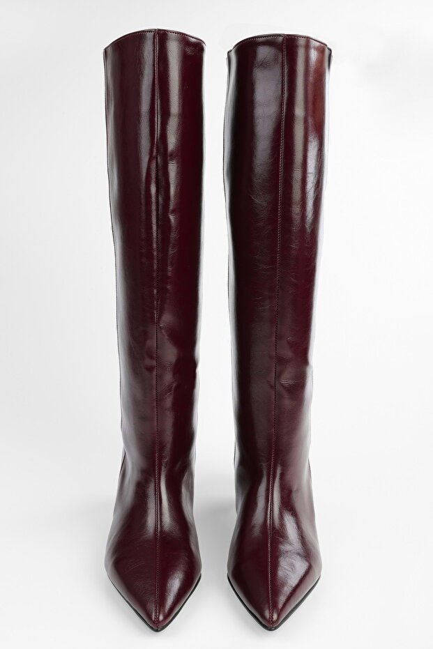 Női Blaze Burgundy Skin rövid hegyes sarkú csizma - 3