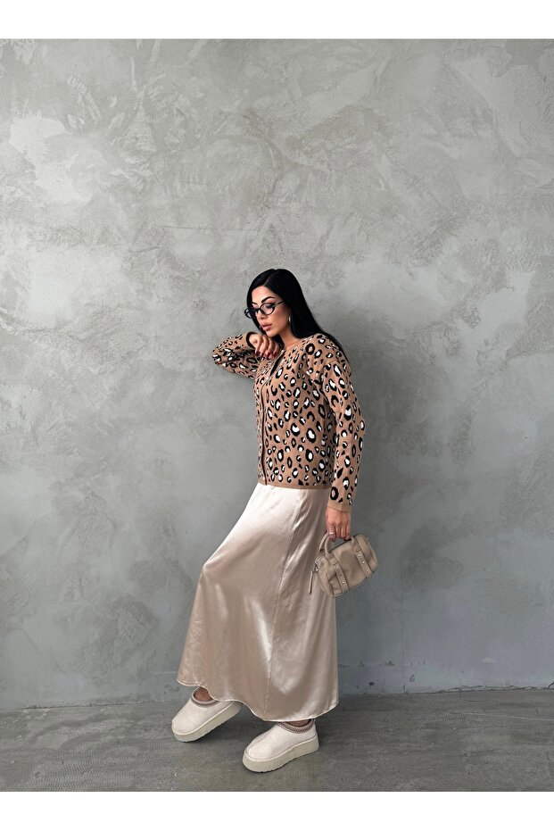 Leopard Patterned Buttoned Knitwear Cardigan - 4