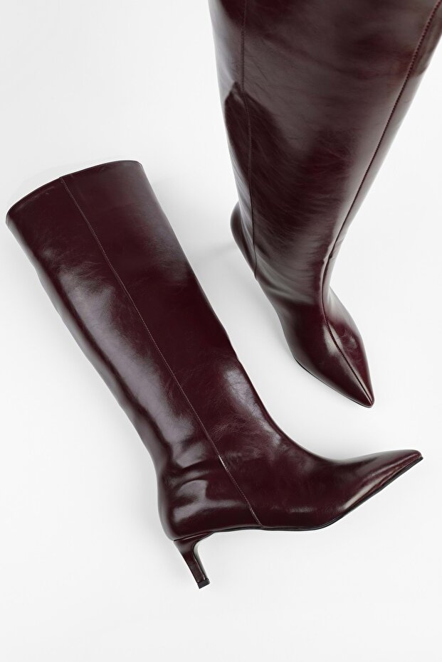 Női Blaze Burgundy Skin rövid hegyes sarkú csizma - 4
