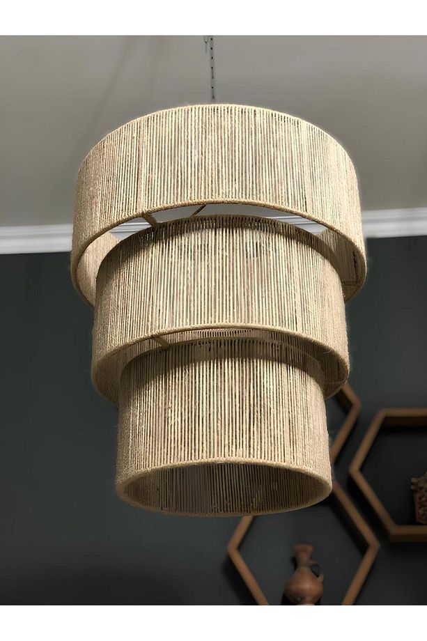 Hasır avize abajur. 45 cm. Hasır lamba. - 1