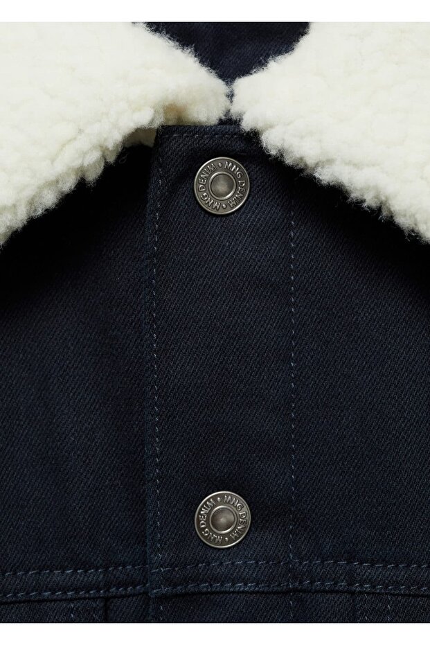 Kürk yakalı denim mont - 8