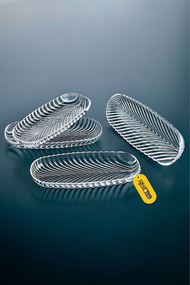 4 Adet Cam Kahvaltı & Çerez Tabağı, Cam Kayık Kase 20 cm - 2